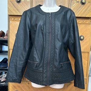 Christopher and Banks Black Faux Leather Stand Moto Biker Style Jacket Sz L